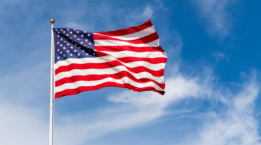 Beautiful,American,Flag,Waving,In,The,Wind,,With,Vibrant,Red